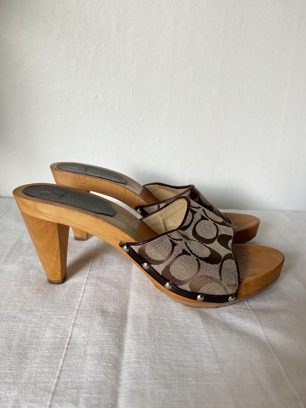 Vintage Coach Wooden Monogram Mules Garmentory