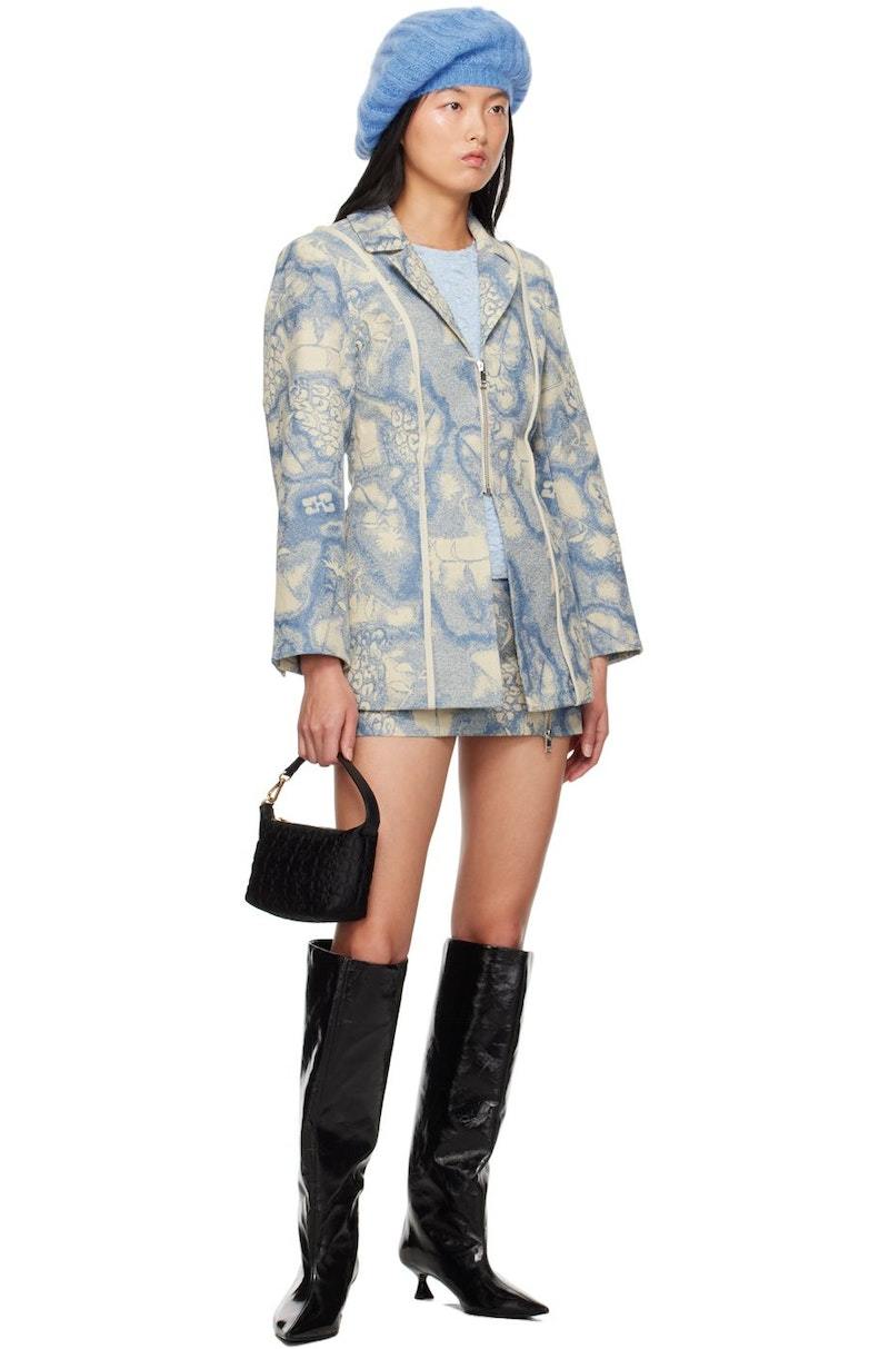 GANNI Blue Jacquard Miniskirt | Garmentory