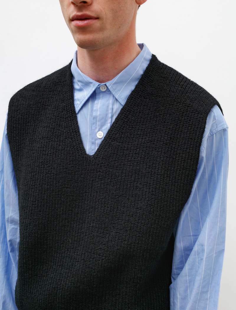 Margaret Howell Virgin Wool Chunky Ribbed Slipover - Black