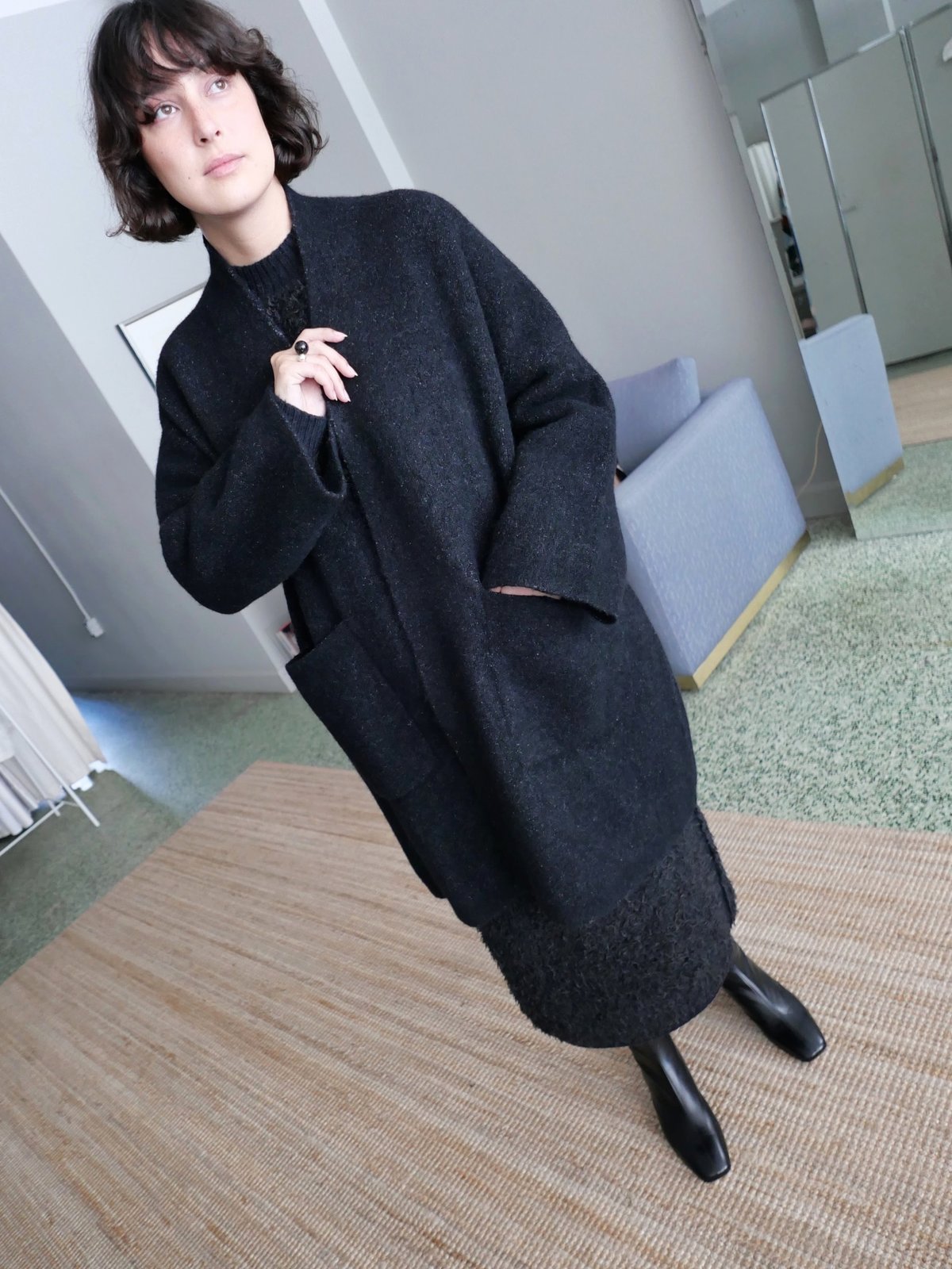 LAUREN MANOOGIAN DOUBLE FACE WIDE COAT - BLACK MELANGE | Garmentory