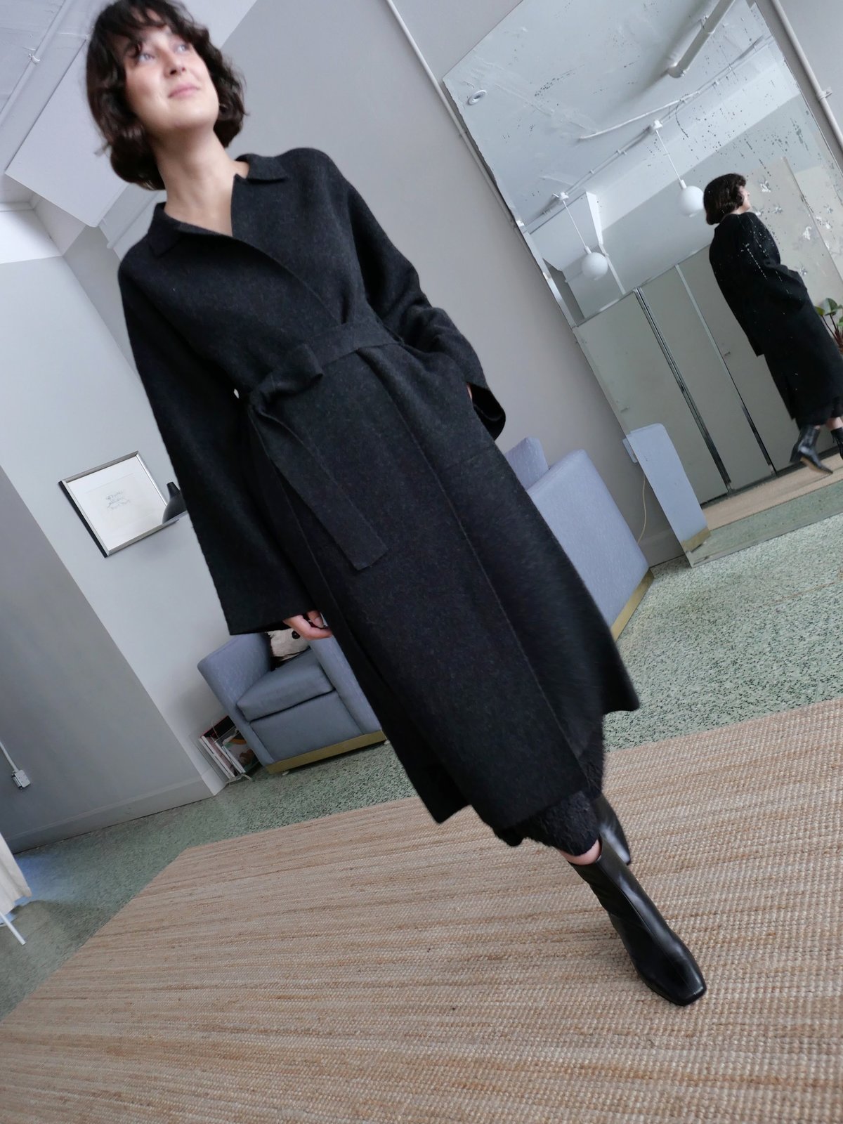 LAUREN MANOOGIAN DOUBLE KNIT TRENCH - BLACK MELANGE | Garmentory