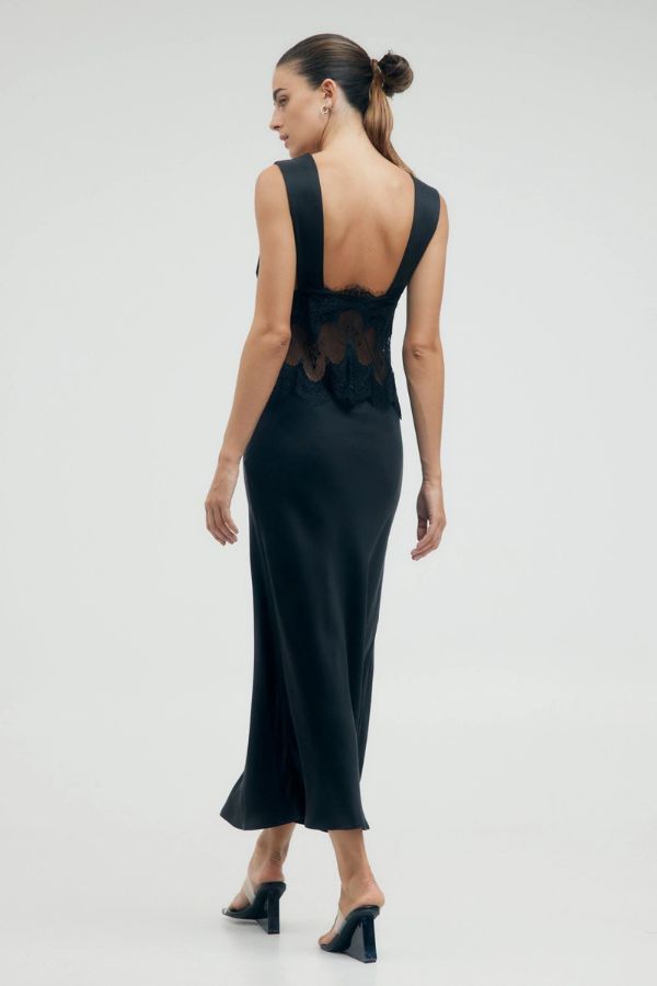 Third Form Visions Lace Deep V Maxi Dress - Ebony | Garmentory Third Form Visions Lace Deep V Maxi Dress - Ebony | Garmentory