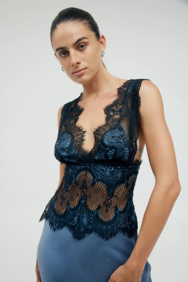 Third Form Visions Lace Deep V Maxi Dress - Sapphire | Garmentory