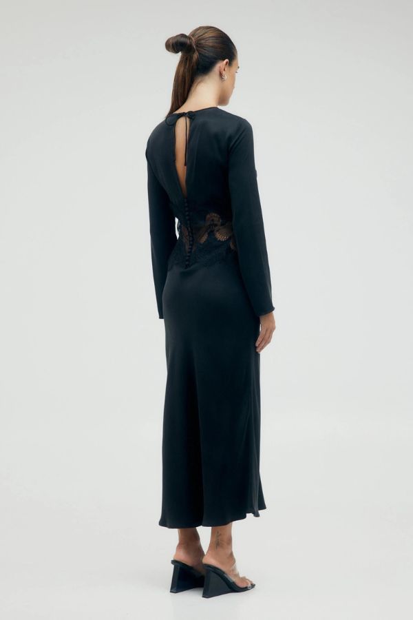 Third Form Visions Lace Trim LS Maxi Dress - Ebony | Garmentory