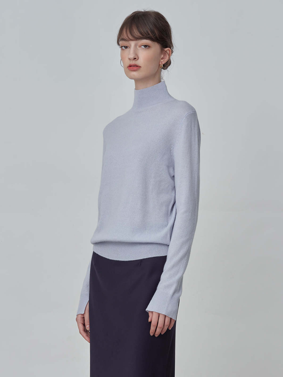 Blue Plain High Neck Sweater main image 1