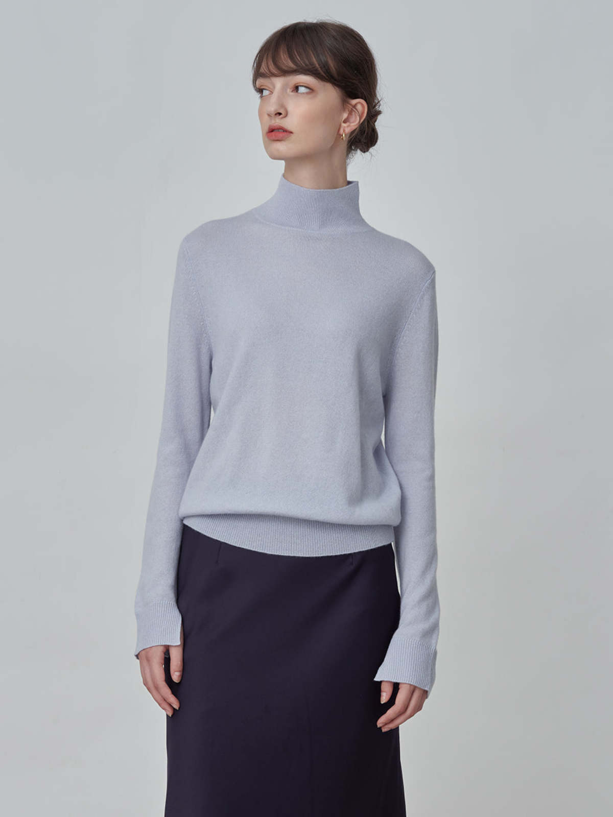 High Neck Sweater with Seam Detail in Light Blue