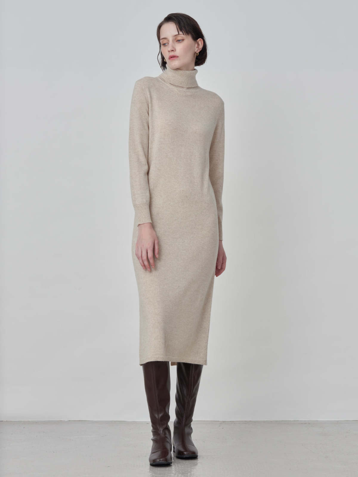 PURECASHMERE NYC Turtleneck Maxi Dress - Oatmeal | Garmentory