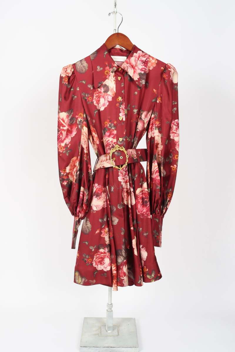 bodycon dress and shoes Burgundy Paisley Floral Short Sleeve Smocked Waist Dress