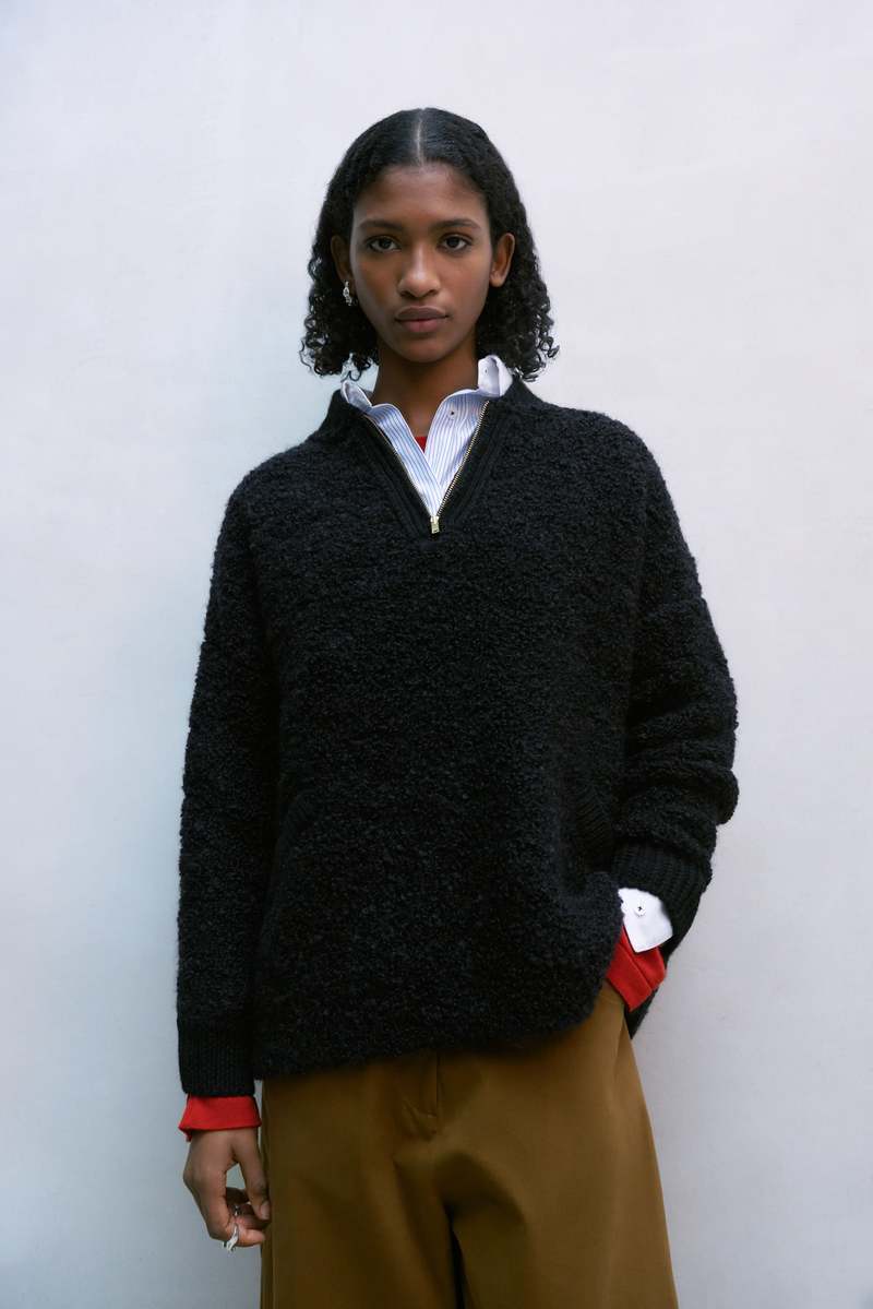 LOHEN MOHAIR POLO KNIT【BLACK】UNISEX Auralee Brushed Super Kid Mohair Knit Short Polo Ink Black