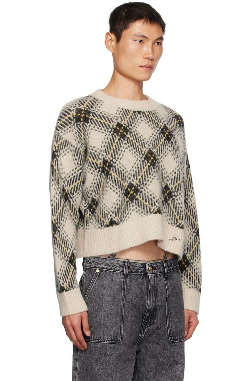 Ganni Argyle Sweater Beige Garmentory