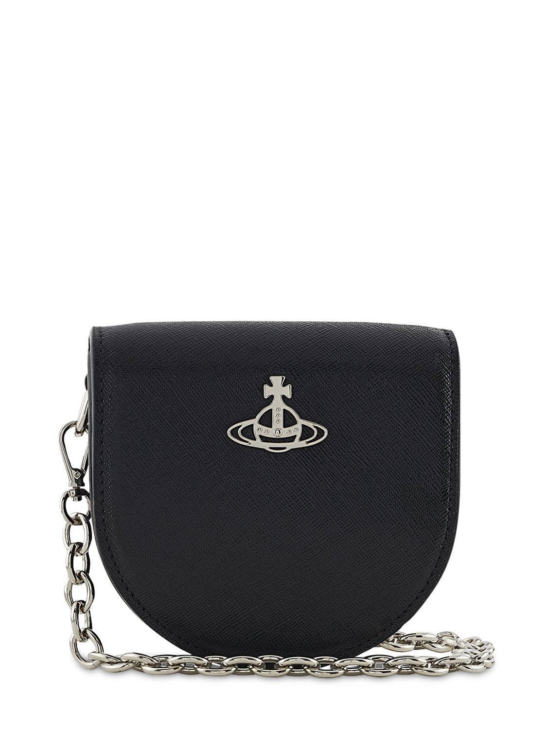 【VIVIENNE WESTWOOD】Saffiano Nano Chain Bag Black Vivienne Westwood Nano Saddle Saffiano Leather Bag - Black