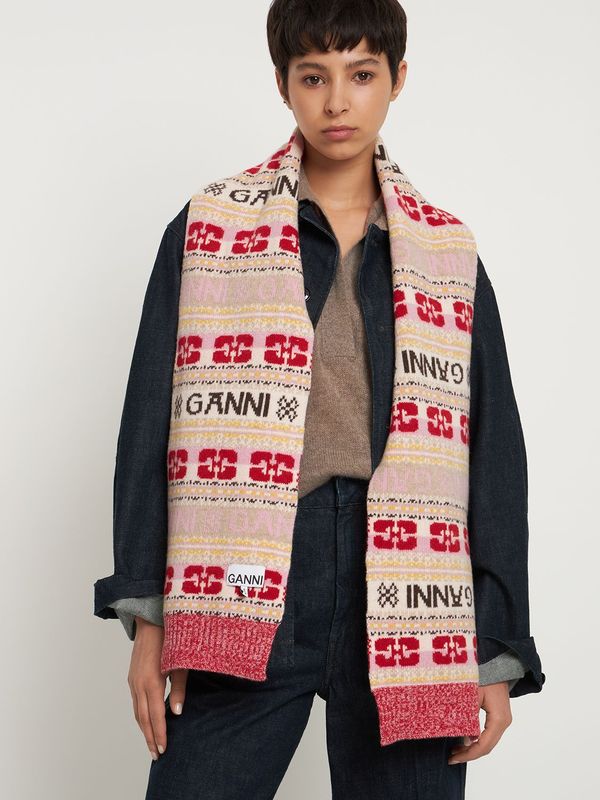 ★Ganni★ 23FW Graphic Jacquard Wool Muffler Multi A4988 999 Graphic Wool Scarf | Garmentory