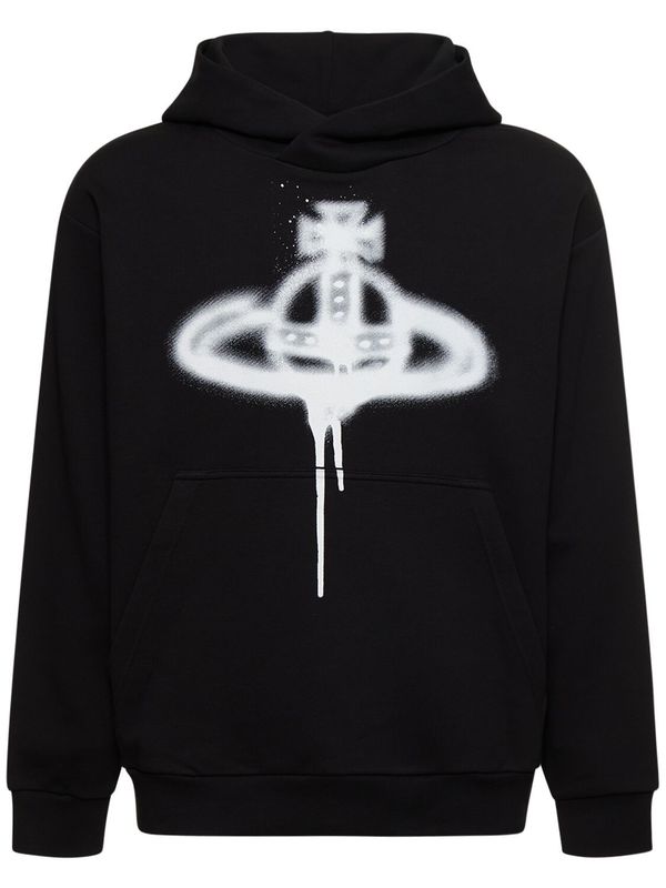 Vivienne Westwood Spray Logo Printed Cotton Hoodie - Black