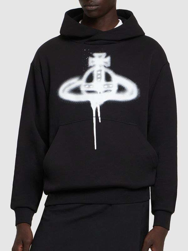 Vivienne Westwood Spray Logo Printed Cotton Hoodie - Black