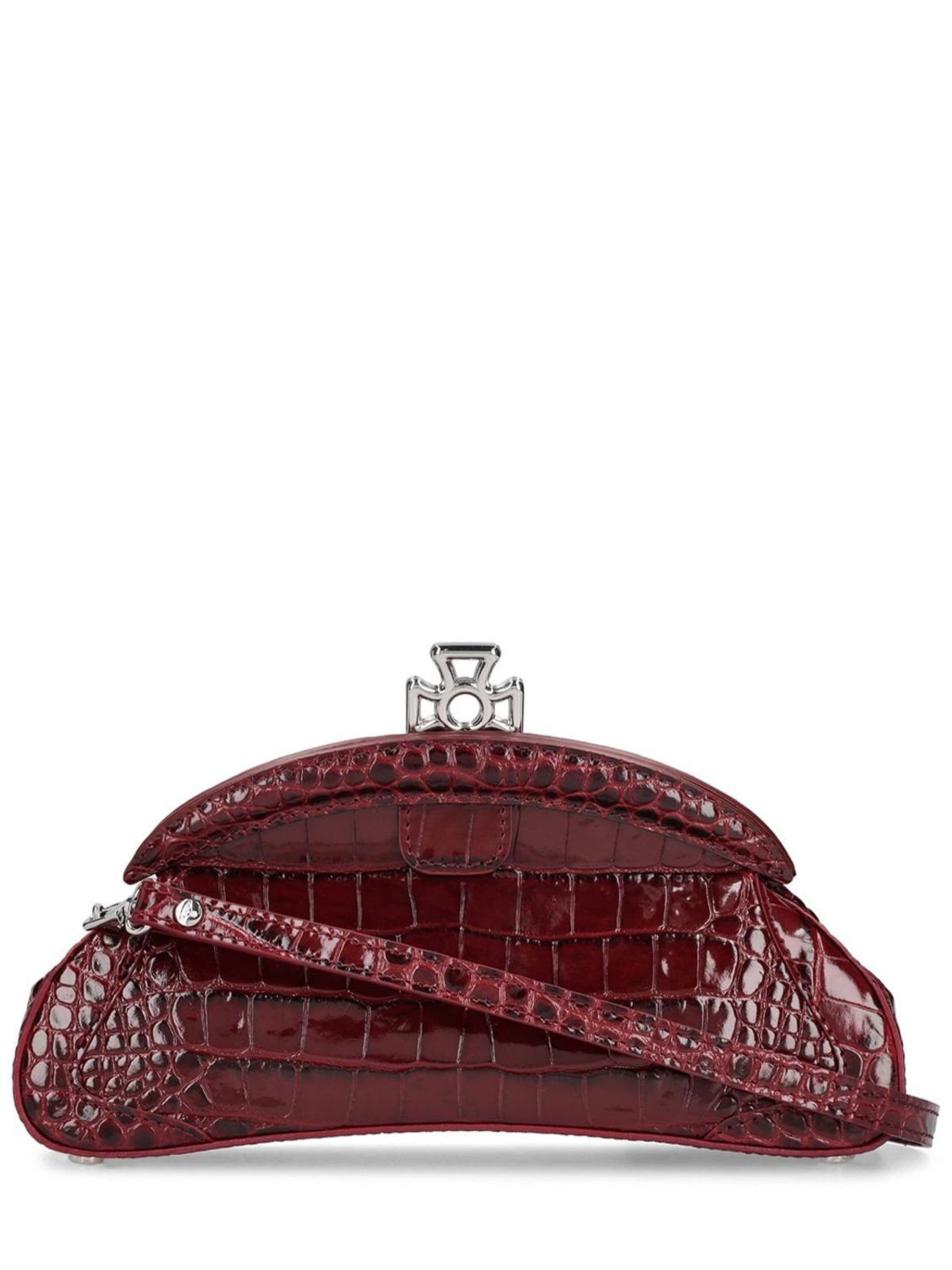 Vivienne Westwood Amber Croc Embossed Leather Clutch - Burgundy 