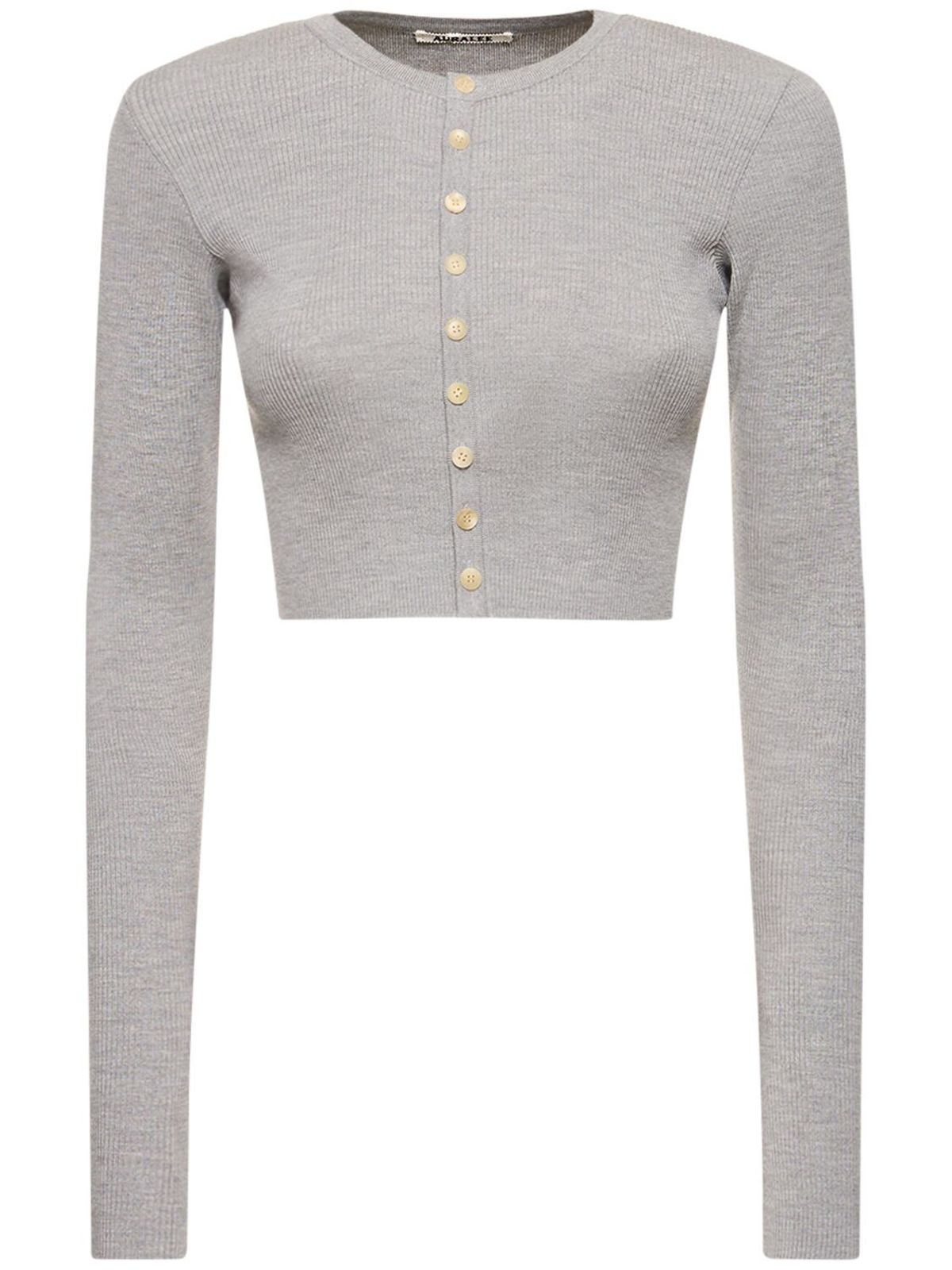 Super Fine Wool Rib Knit Short Cardigan | Garmentory