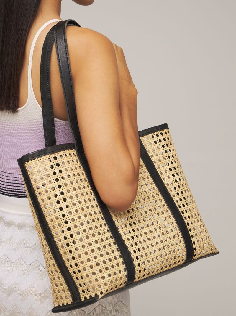 Medium Margot Rattan & Leather Tote Bag | Garmentory