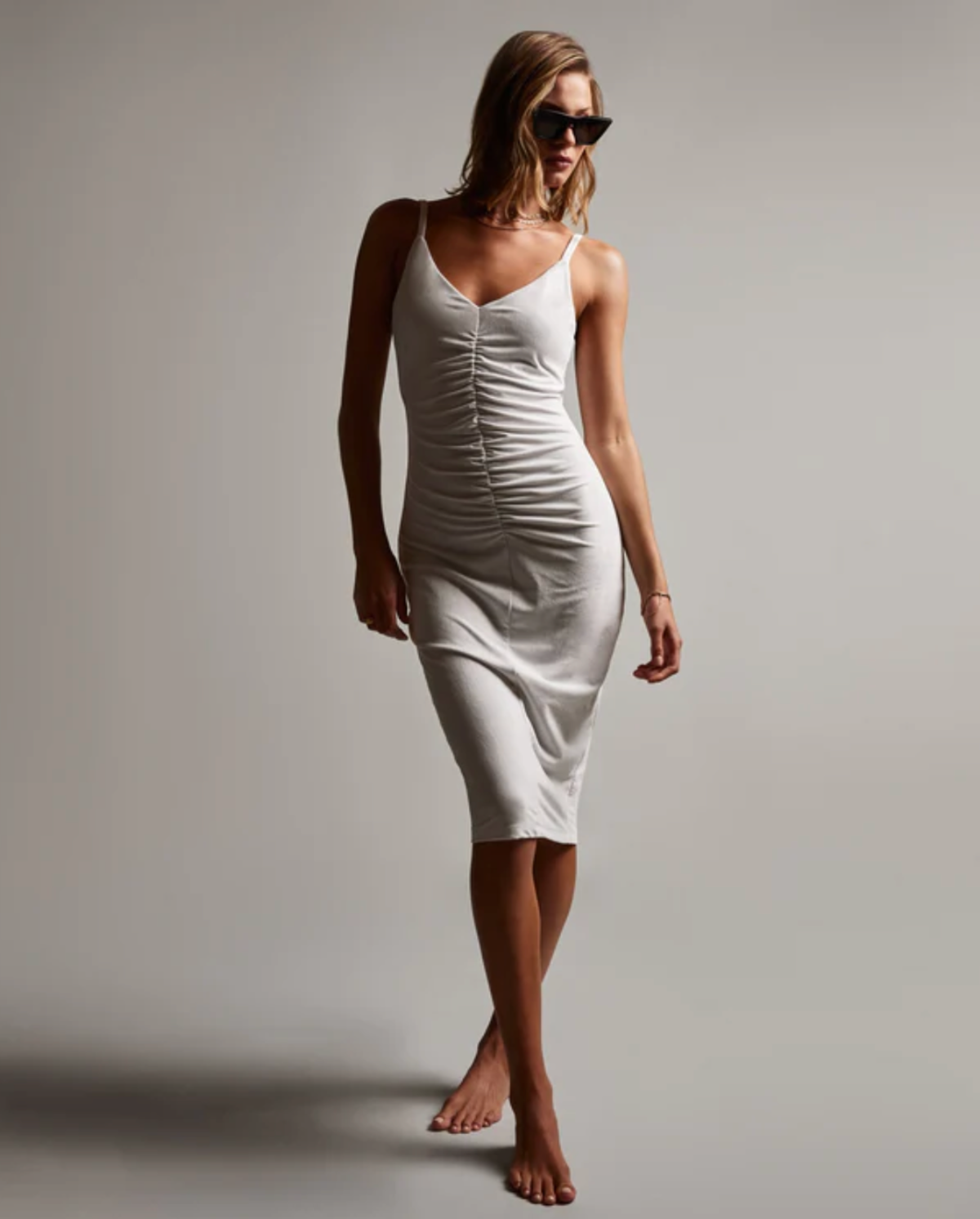James Perse Ruched Velvet Cami Dress