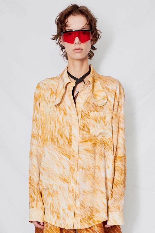 Collina Strada Blonde Fur Rose Sylk Bunny Button Up - Prints