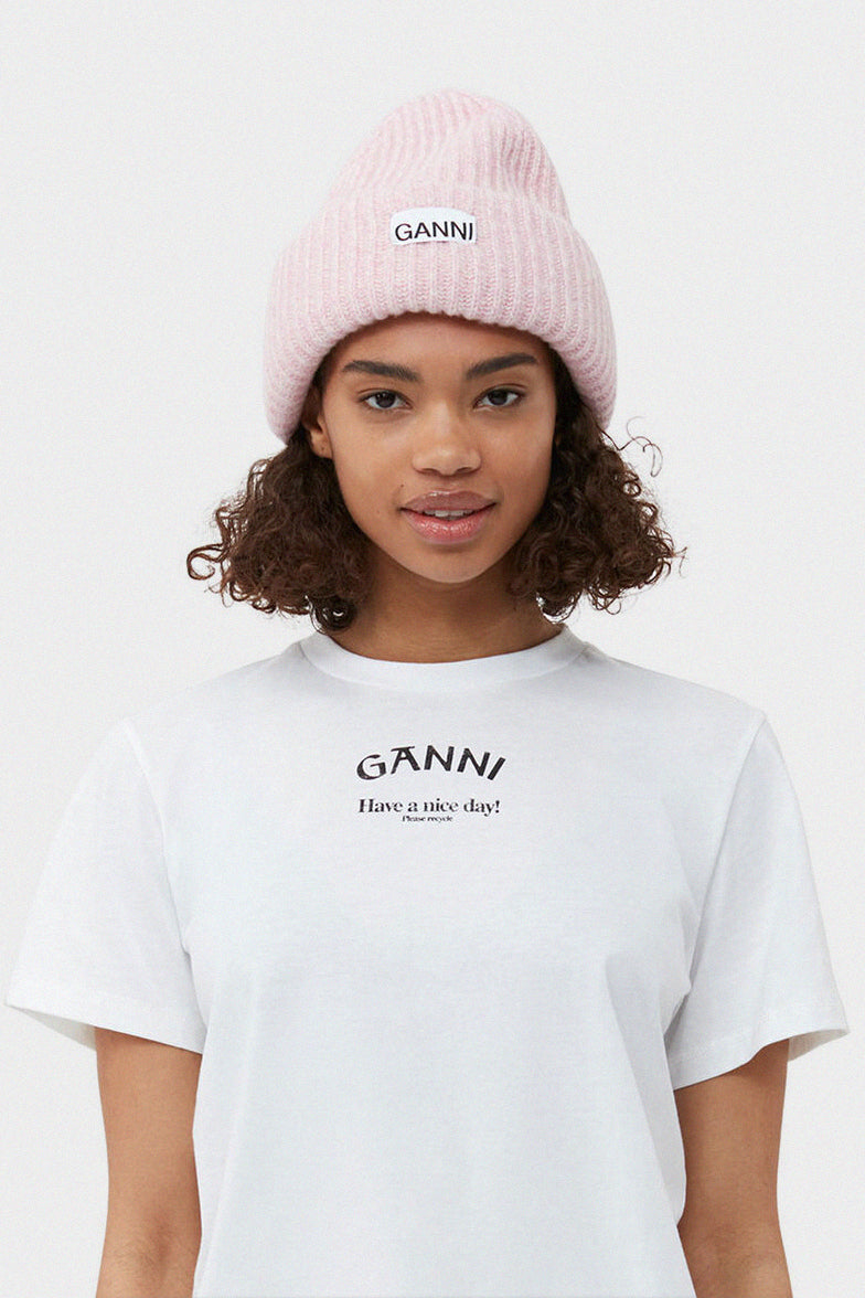Ganni Loose Wool Rib Knit Beanie - Lilac Sachet | Garmentory