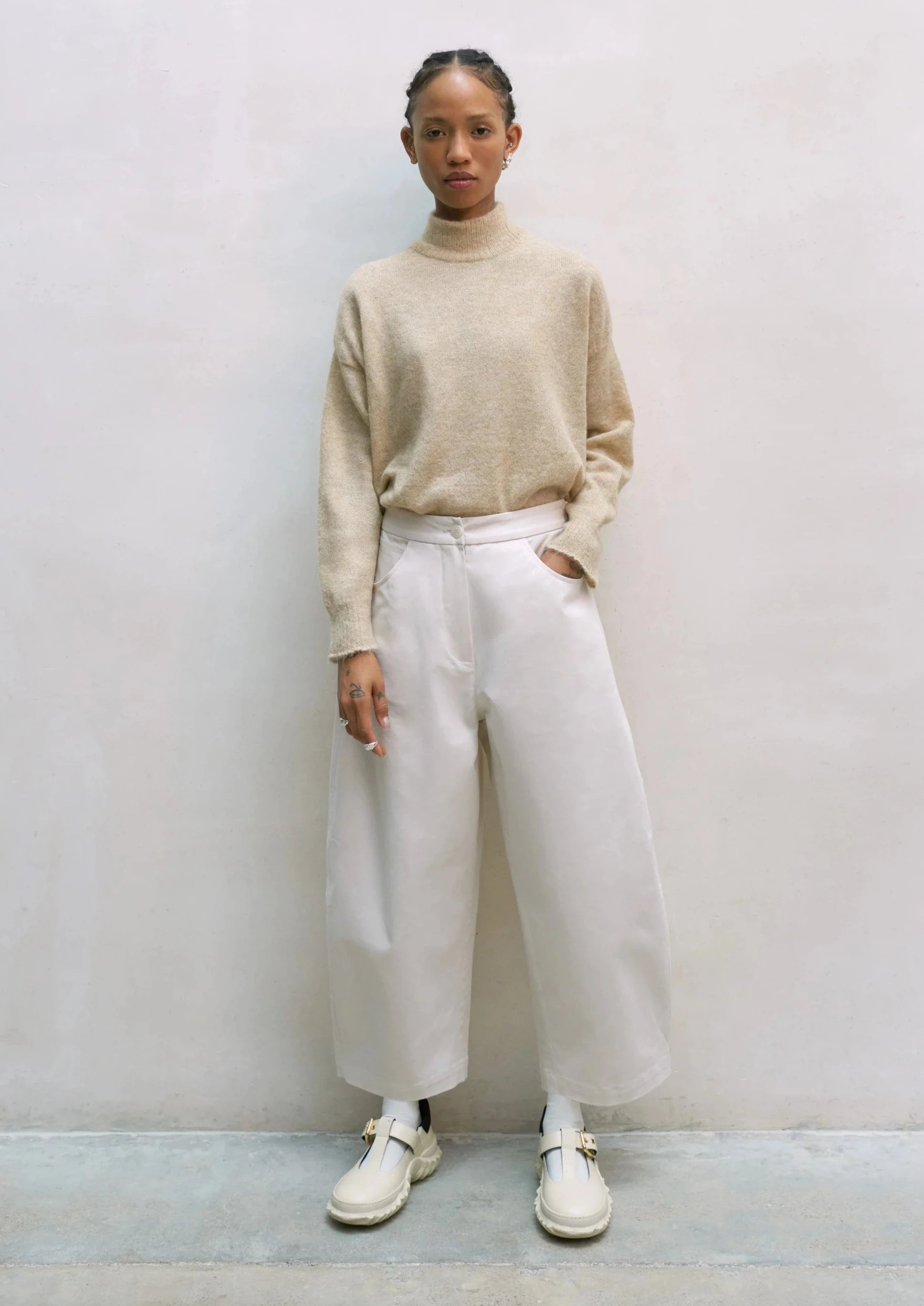 Cordera Soft Cotton Curved Pants - Natural | Garmentory