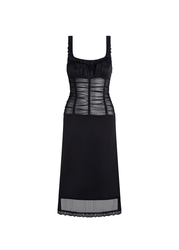 LIONESS Kendall Midi Dress with Sheer Bodice | Garmentory