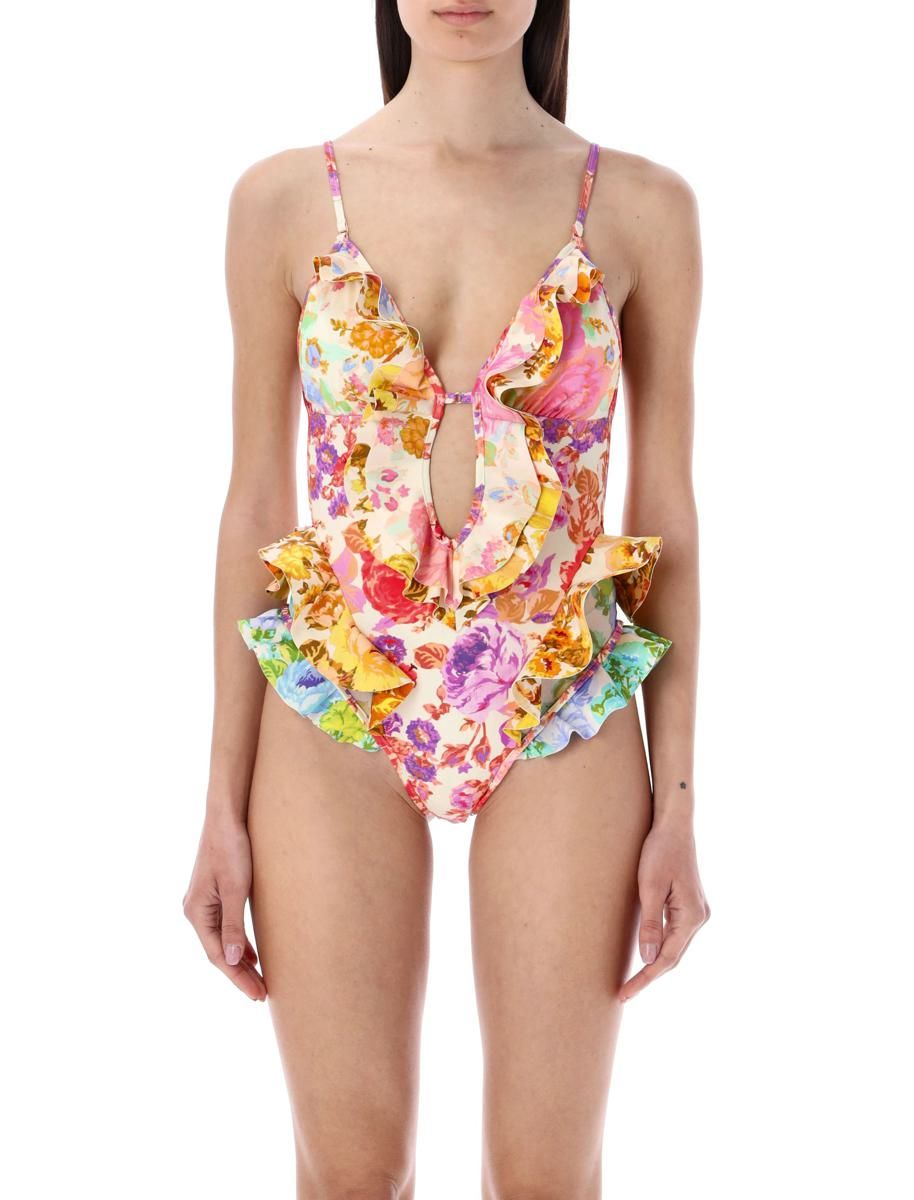 ワンピース ZIMMERMANN LUCKY WATERFALL FRILL ONE-PIECE Zimmermann Lucky Waterfall Frill One Piece Swimsuit in Cream
