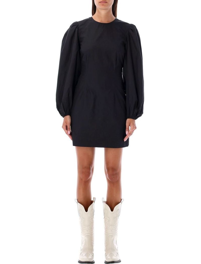 Ganni Poplin Open Back Mini Dress - Black | Garmentory