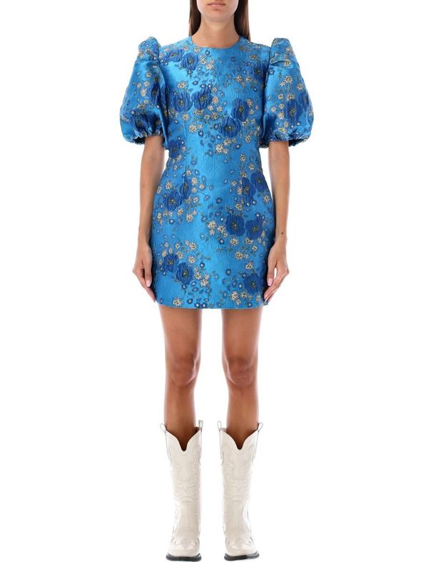 Ganni Jacquard Open Back Mini Dress - BLUE MULTI | Garmentory