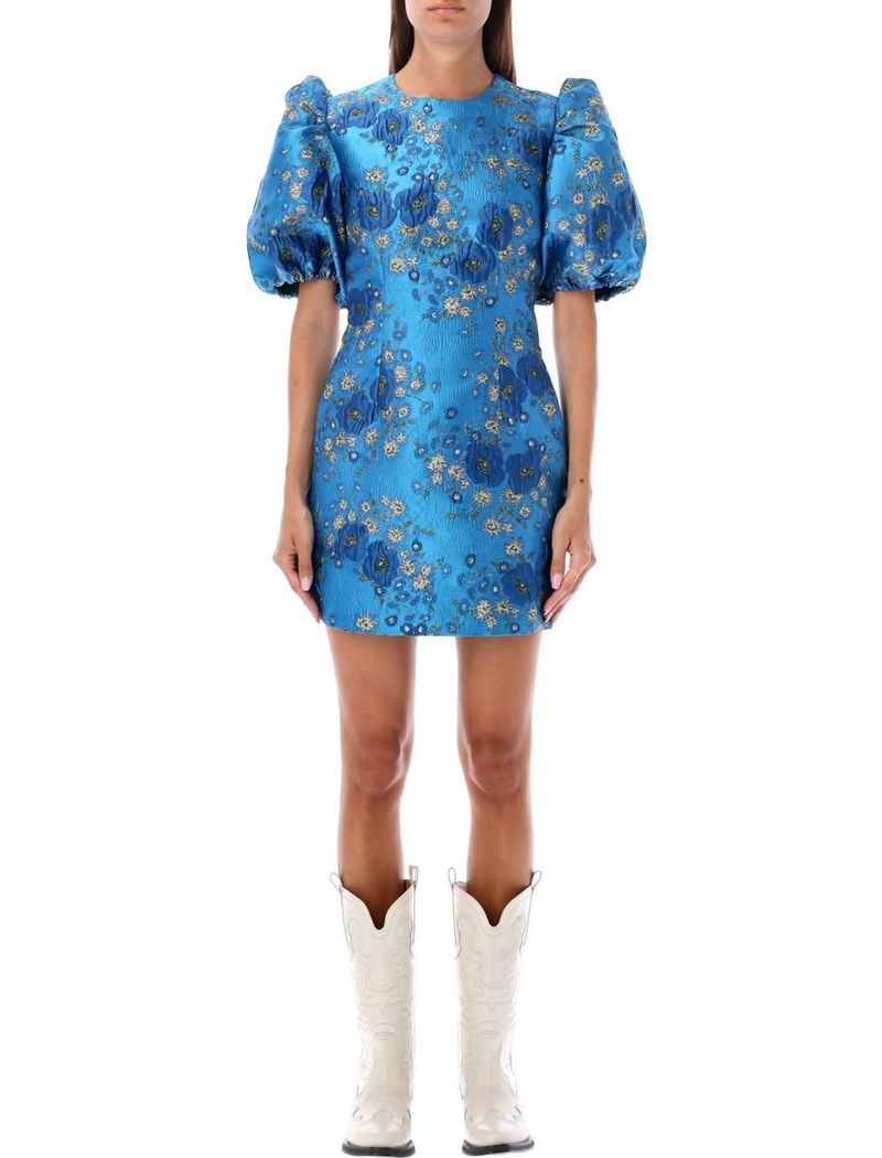Ganni Jacquard Open Back Mini Dress - BLUE MULTI | Garmentory