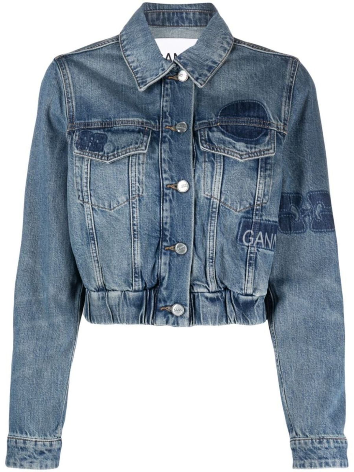 GANNI Patch denim bomber jacket | Garmentory