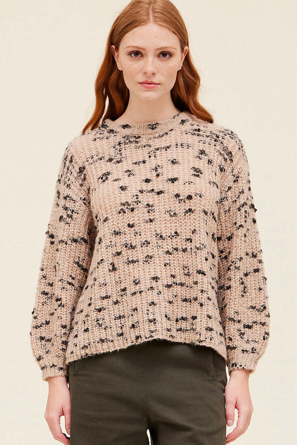 Grade & Gather Scalloped Crewneck Sweater, Oatmeal Womens Size S main image 1