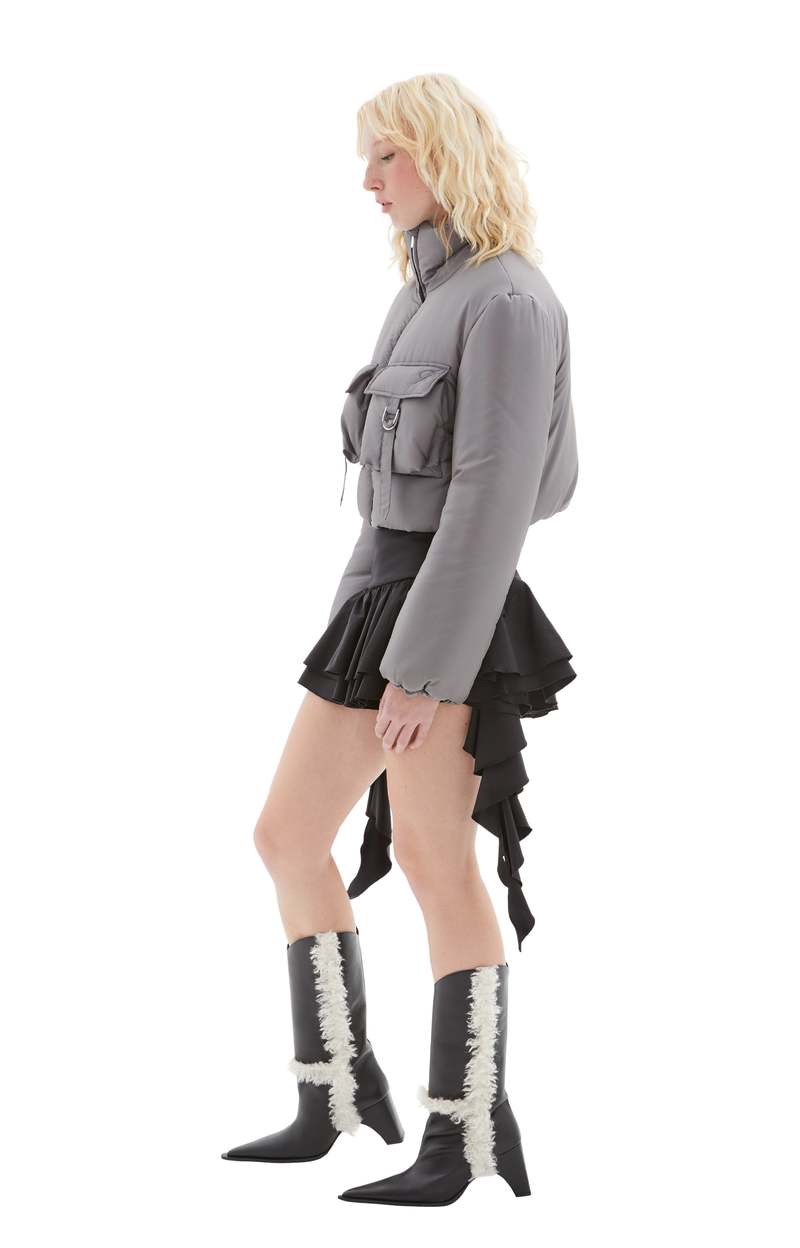 Blumarine Cropped Puffer Jacket - Grey | Garmentory