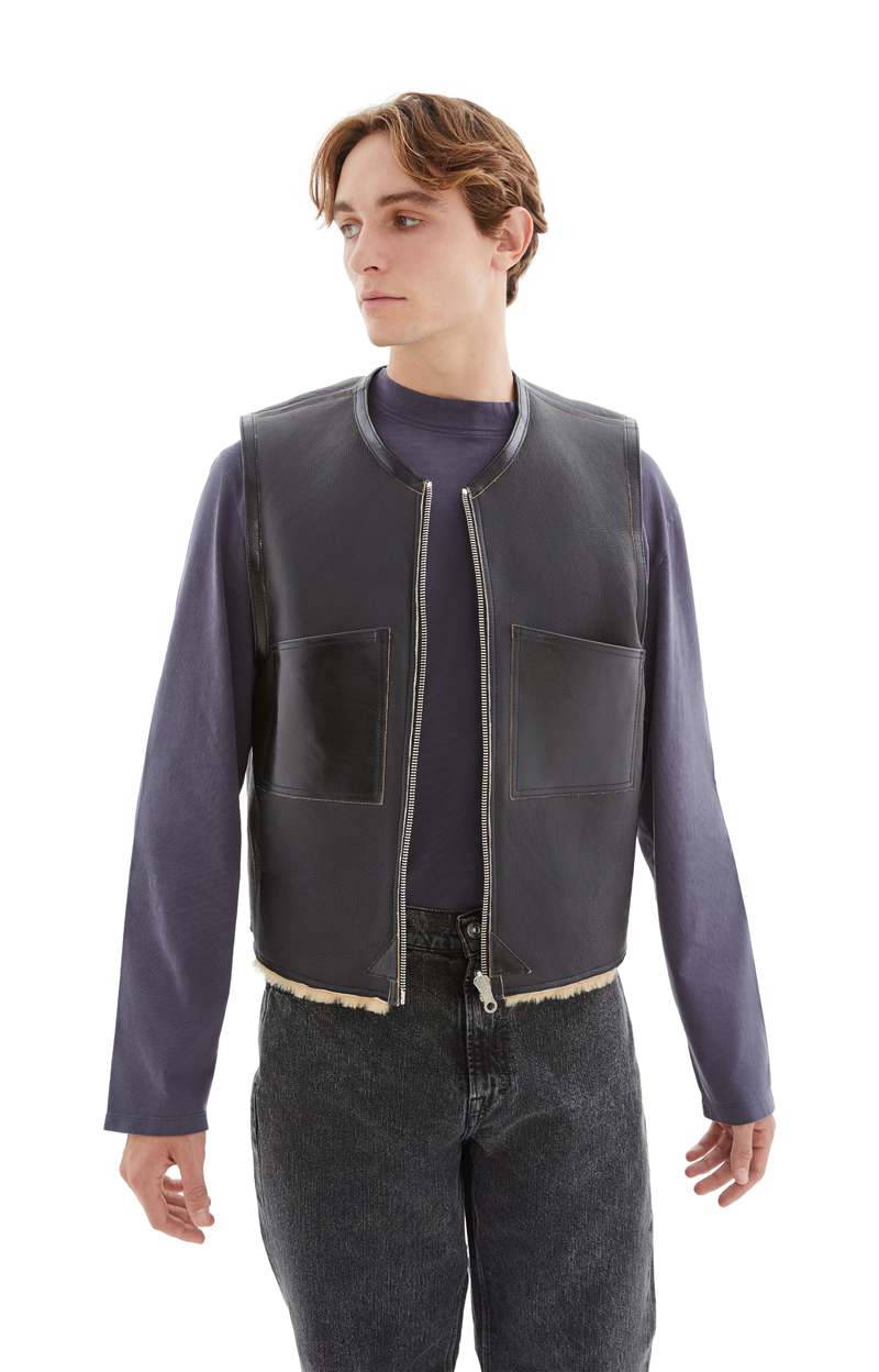 Our Legacy Reversible Shearling Vest - Black/Brown | Garmentory
