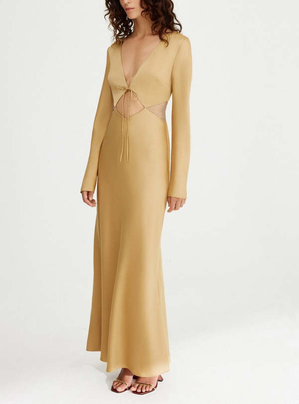 Significant Other Elodie Mesh Cutout Dress - Gold | Garmentory Significant Other Elodie Mesh Cutout Dress - Gold | Garmentory