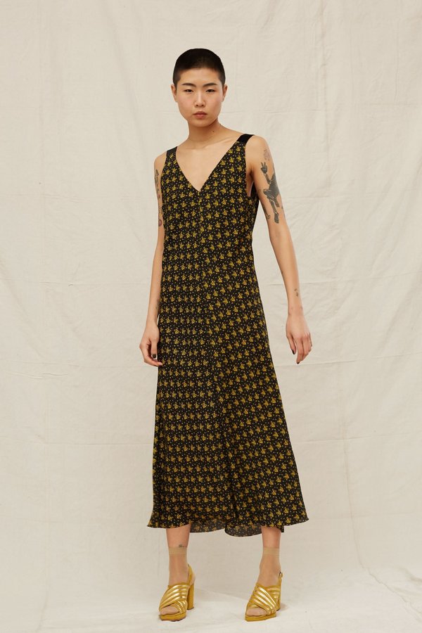 yellow black floral dress Umgee Floral Print Maxi Dress with Puff Sleeves in Black/Honey M