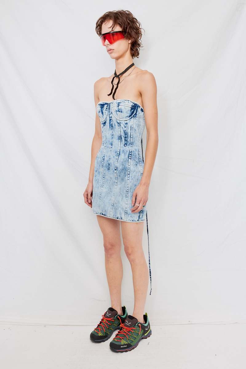 Marques Almeida Acid Wash Denim Corset Dress Denim