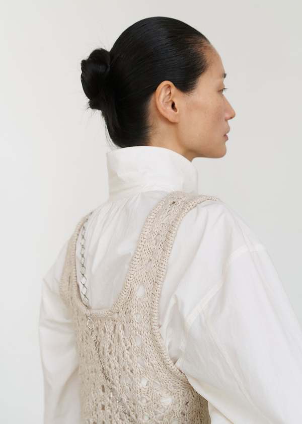 AMOMENTO High Neck Shirring Shirt - Ecru | Garmentory High neck shirring button shirt