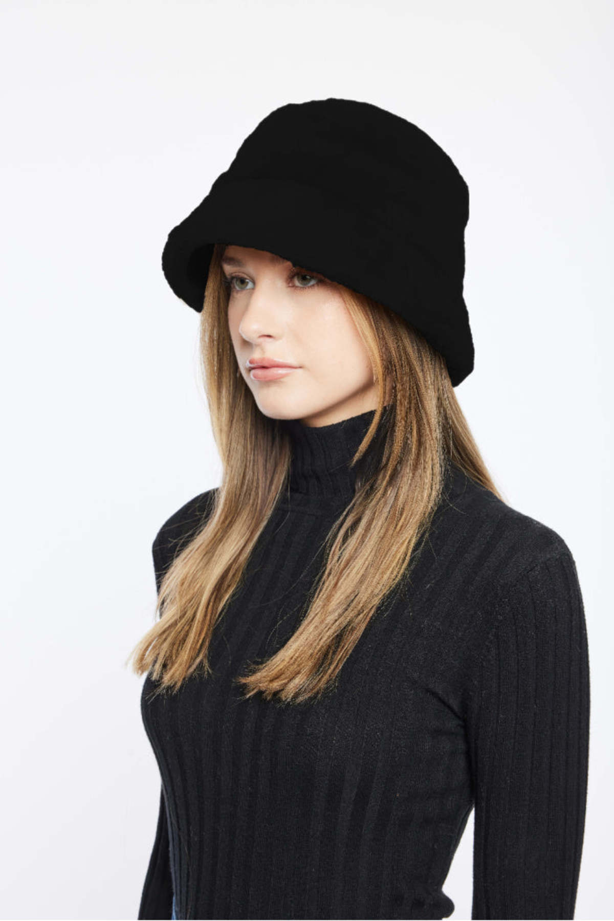 Surell Black Shearling Bucket Hat Surell Accessories Shearling Bucket Hat - Bergdorf Goodman main image 2
