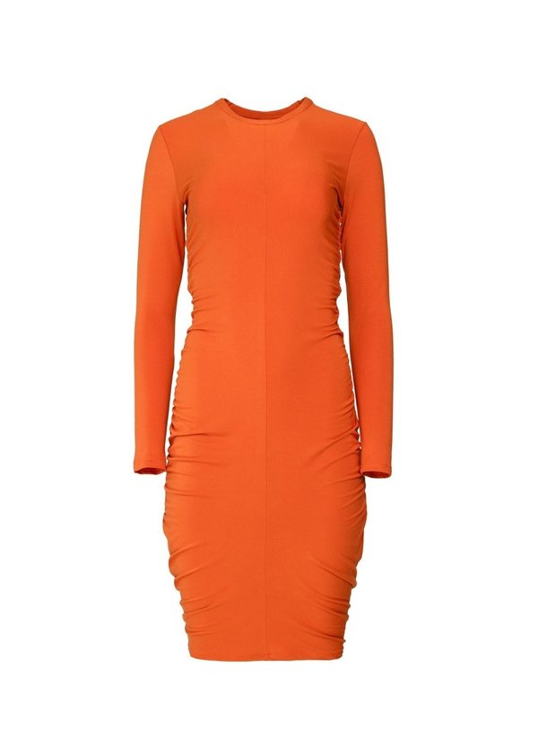 open lace back dress Cream And Orange Abstract Print Mesh Long Sleeve Bodycon Midi Dress – AX  Paris main image 0