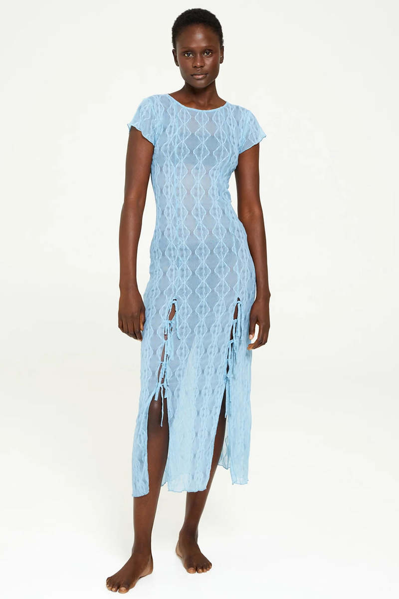 Second Skin Mariposa Lace Midi Dress - Delicate Blue | Garmentory