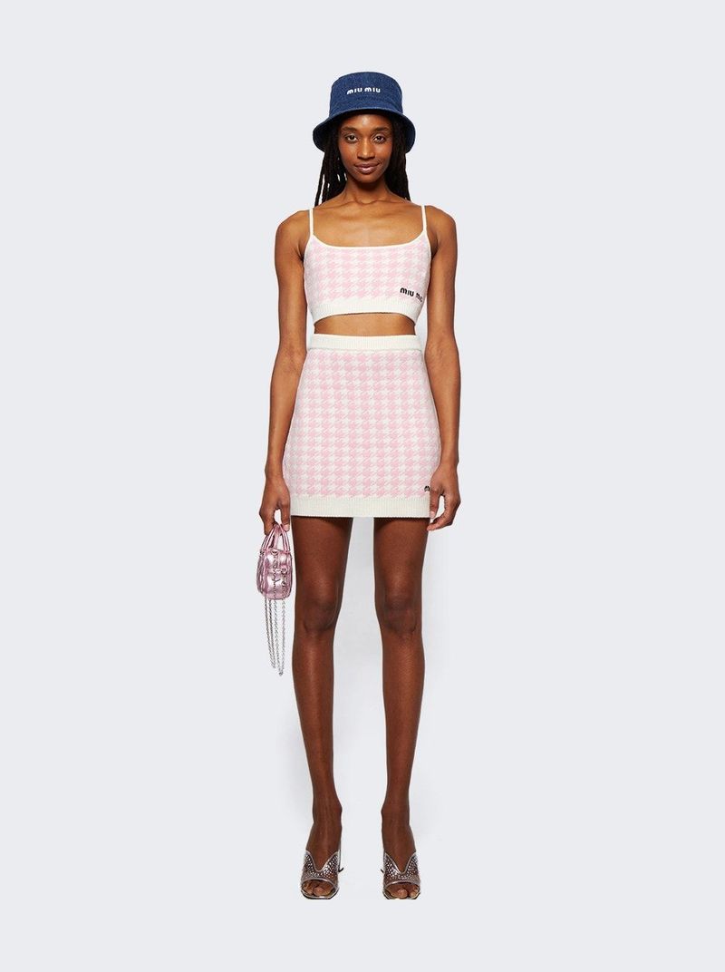 MIU MIU Cashmere Knit Mini Skirt - White/Pink | Garmentory