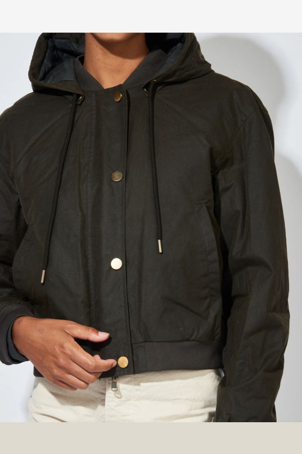 Tibi Waxed Cotton Bomber - Olive