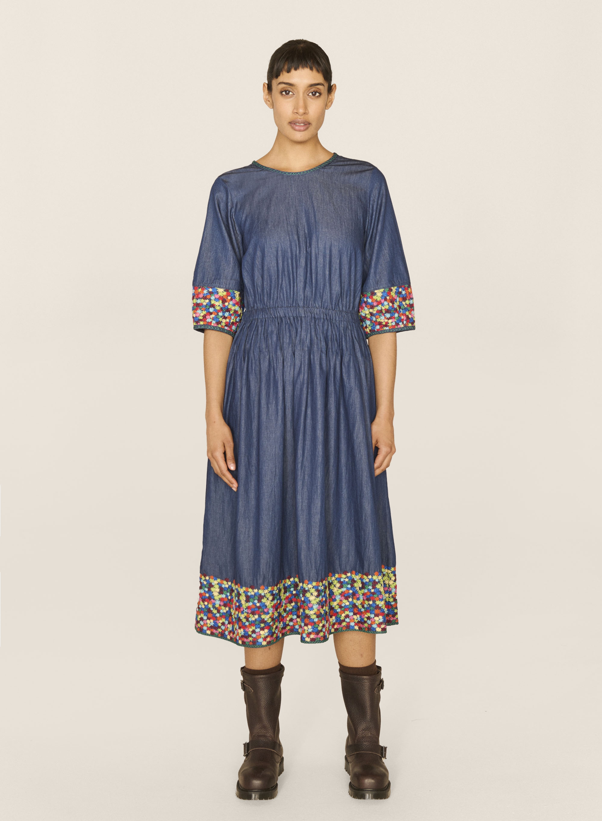 YMC Garden Embroidered Denim Dress - Indigo | Garmentory