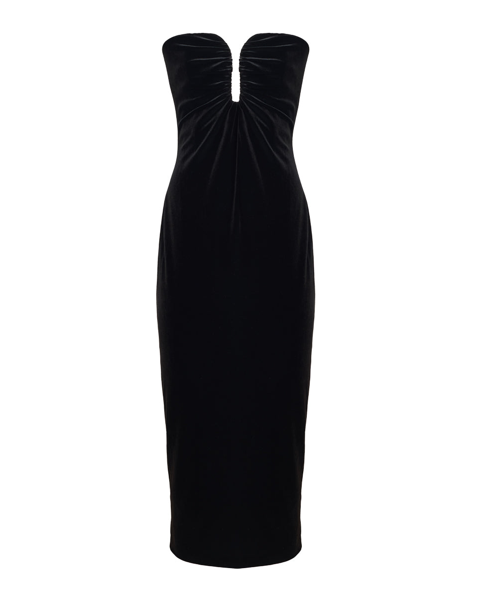 knee length dresses for ladies Black Velvet Strappy Midi Dress – self-portrait main image 1