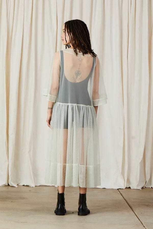 Ali Golden Side Ruffle Mesh Dress - Light Sage | Garmentory Ali Golden Side Ruffle Mesh Dress - Light Sage | Garmentory