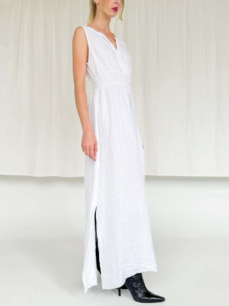 chinese dress ladies WHITE LINEN CROSS-STRAP DRESS main image 1