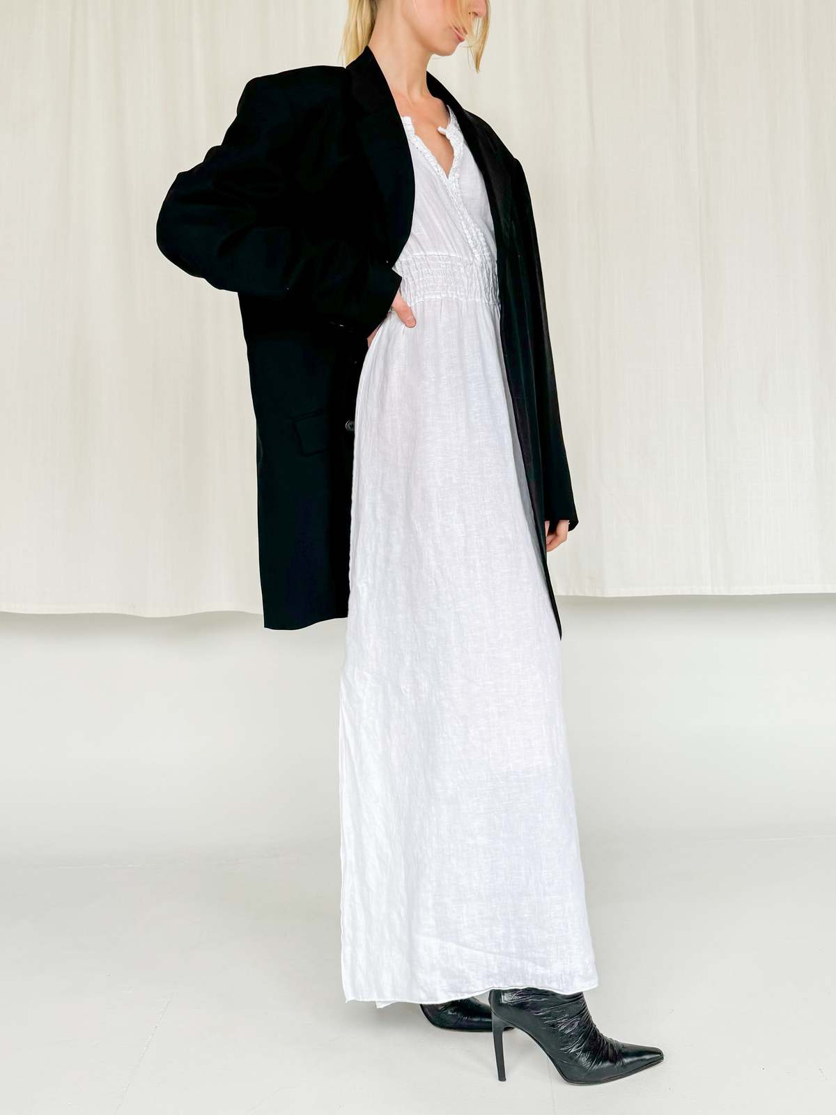 chinese dress ladies Verlaine White Linen Blend Maxi Dress - US 14