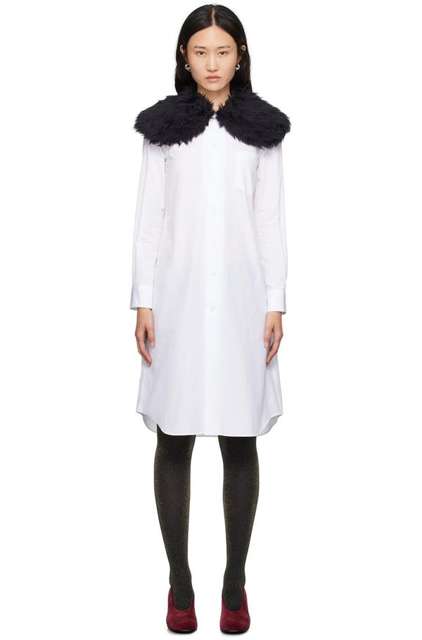Comme des Garons White Faux-Fur Collar Midi Dress | Garmentory