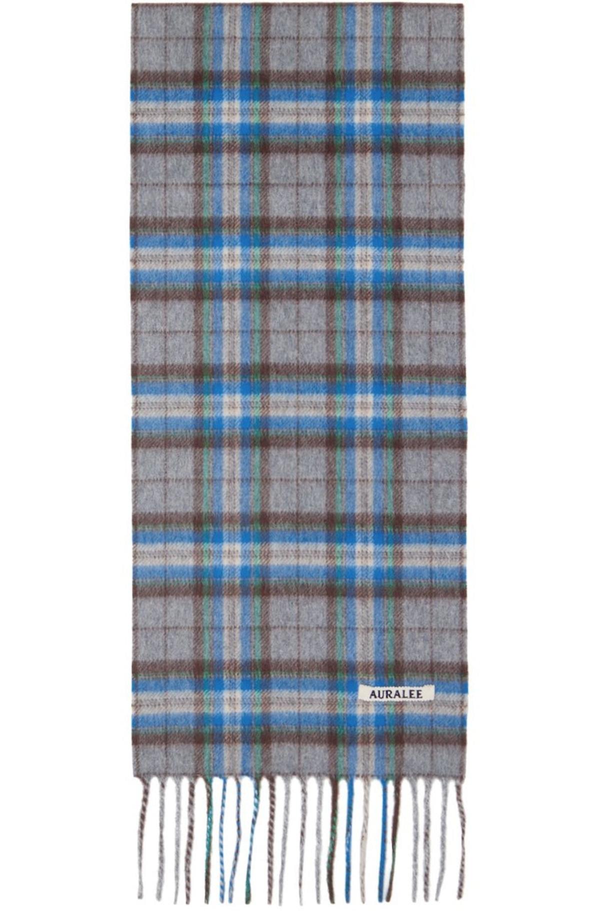 AURALEE Blue & Gray Check Scarf | Garmentory